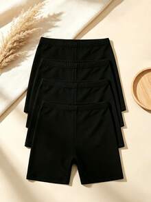 4pcs Kids Black Versatile Leggings, Elastic Anti-Exposure Shorts - Black - View 2