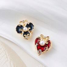 2pcs Fashion Red Heart And Black Club Shaped Cufflinks Decorative Buttons For Women, Suitable For Daily And Holiday Wear, Exquisite Gifts For Friends - Multicolor - View 7