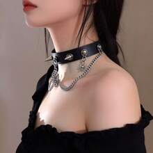 1件女款黑色天鵝絨O型環皮革項圈節日禮物 - 黑色 - 查看 5