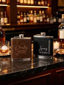 1pc Personalized Leather Flask, Customized Flask, Boyfriend Gift, Birthday Gift, Boyfriend Birthday Gift, Customized Leather Flask, Engraved Leather Flask, Groomsman Personalized Flask, Unique Groomsman Gift, Wedding Bachelor Party Proposal Gift - Multicolor - View 4