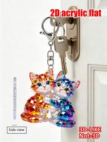 2D Flaches Design Süßer Umarmender Katzen Schlüsselanhänger, Modischer Katzen Thema Party Schlüsselanhänger, Taschen Dekoration. Geeignet für Werbegeschenke, Verpackungsdekoration, Auto Hängedekoration, Rucksack Dekoration, Autoschlüssel Dekoration. Ein durchdachtes und warmes Geschenk für Schulanfang, Lehrertag, Muttertag, Geburtstag und andere Feste. - Verschiedenfarbig - Übersicht 7