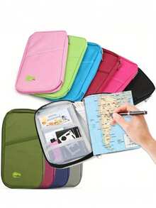 1 pièce Porte-passeport de voyage premium - Avec fermeture éclair, fentes pour carte d'identité et carte de crédit, poche pour téléphone - Sac de rangement à carreaux noir et blanc, organisateur pliable en silicone portable | Rangement de documents sécurisé essentiel pour les vacances | Design à la mode, utilisation toute saison, porte-passeport indispensable pour les voyages en famille - Multicolore - Voir 6