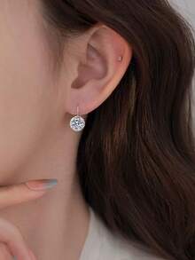1 Pair Minimalist Delicate Single Rhinestone Ear Hooks, Simple Fashion Business Jewelry Earrings, Student Korean Style - Silver - View 4