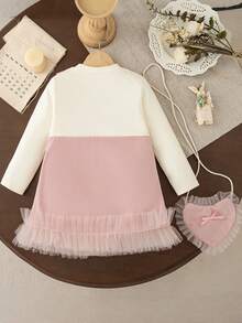Autumn/Winter Cute Patchwork Baby Girl Dress And Heart-Shaped Bag Sweet Party Infant Dress - Pink - View 2
