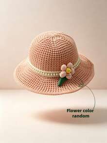 Customizable Embroidered Name Knitted Sun Hat, Cute 3D Flower & Pearl Decor Wide Brim Bucket Hat, Hollow Out Breathable Summer Outdoor Straw Hat, Personalized Text Sun Protection Bucket Hat For Girls, Suitable For Daily Commute/Outdoor Activities, Outings And Holiday Events, Gift For Her - Multicolor - View 13
