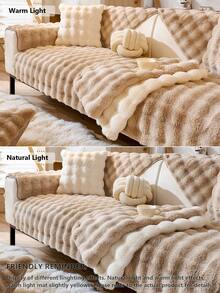 1pc Bubble Textured Faux Rabbit Fur Plush Sofa Cover, Ultra Soft Skin-Friendly Pet Friendly Anti-Scratch Couch Protector, Machine Washable All Season Universal Furniture Slipcover Fit 1/2/3/4 Seater Sofa - Multicolor - View 2