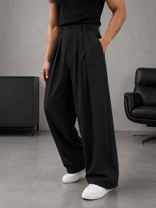 HEYKESON Men's Pleated Wide Leg Suit Pants, Draped Business Casual Formal Trousers - Black - View 5