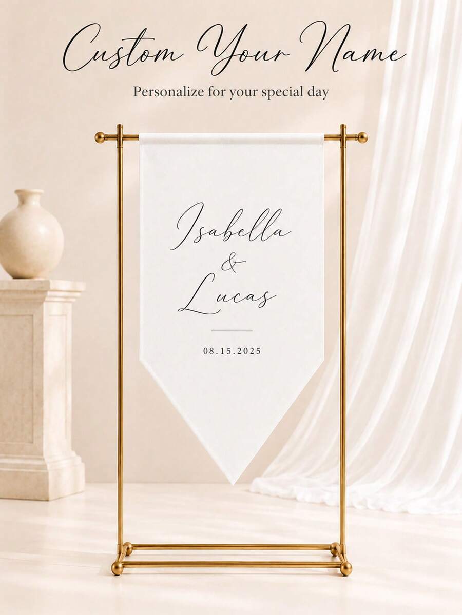 Customized Wedding Welcome Sign, Elegant Calligraphy Design On White Fabric, Personalized Wedding Ceremony Signage, Classic Exquisite Wedding Decor - Multicolor - View 1