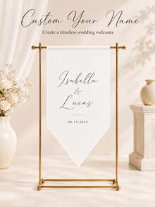 Customized Wedding Welcome Sign, Elegant Calligraphy Design On White Fabric, Personalized Wedding Ceremony Signage, Classic Exquisite Wedding Decor - Multicolor - View 2