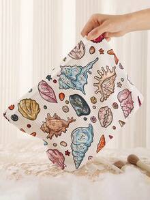1pc Portable Cosmetic Storage Bag, Seashell Pattern Double-Sided Printed Travel Zipper Makeup Bag, Multi-Function Toiletries Organizer - Multicolor - View 5