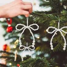 1/6pcs Christmas Pearl Bow Hanging Decorations, Christmas Tree Decor, Twisted Rope Bows, Suitable For Wreaths, Gift Wrapping And Wedding Decorations, Christmas Ornaments - Multicolor - View 8
