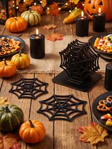 4pcs/1set Halloween Decoration Mats, Halloween Spider Web Decoration Mats, Tabletop Decor, Halloween Trick Or Treat Decoration, Halloween Ornaments, Halloween Room Decor, Party Supplies, Home Decor, Halloween Gift 1pc - Multicolor - View 5