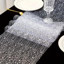 1pc Mesh Hollow Star Table Runner 28*275/500/1000cm With Sequin Foil Metallic Mesh Decor, Suitable For Dining Table Cloth, Adds Radiance, Thin Design, Suitable For Weddings, Birthday Parties, Christmas And Other Occasions - Golden Star - View 6