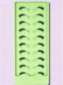 10 Pairs Natural Doll Eyelash Effect Half-Eye Style With Elongated Outer Corners, Suitable For Daily Commute And Dates - 彩色 - 查看 3