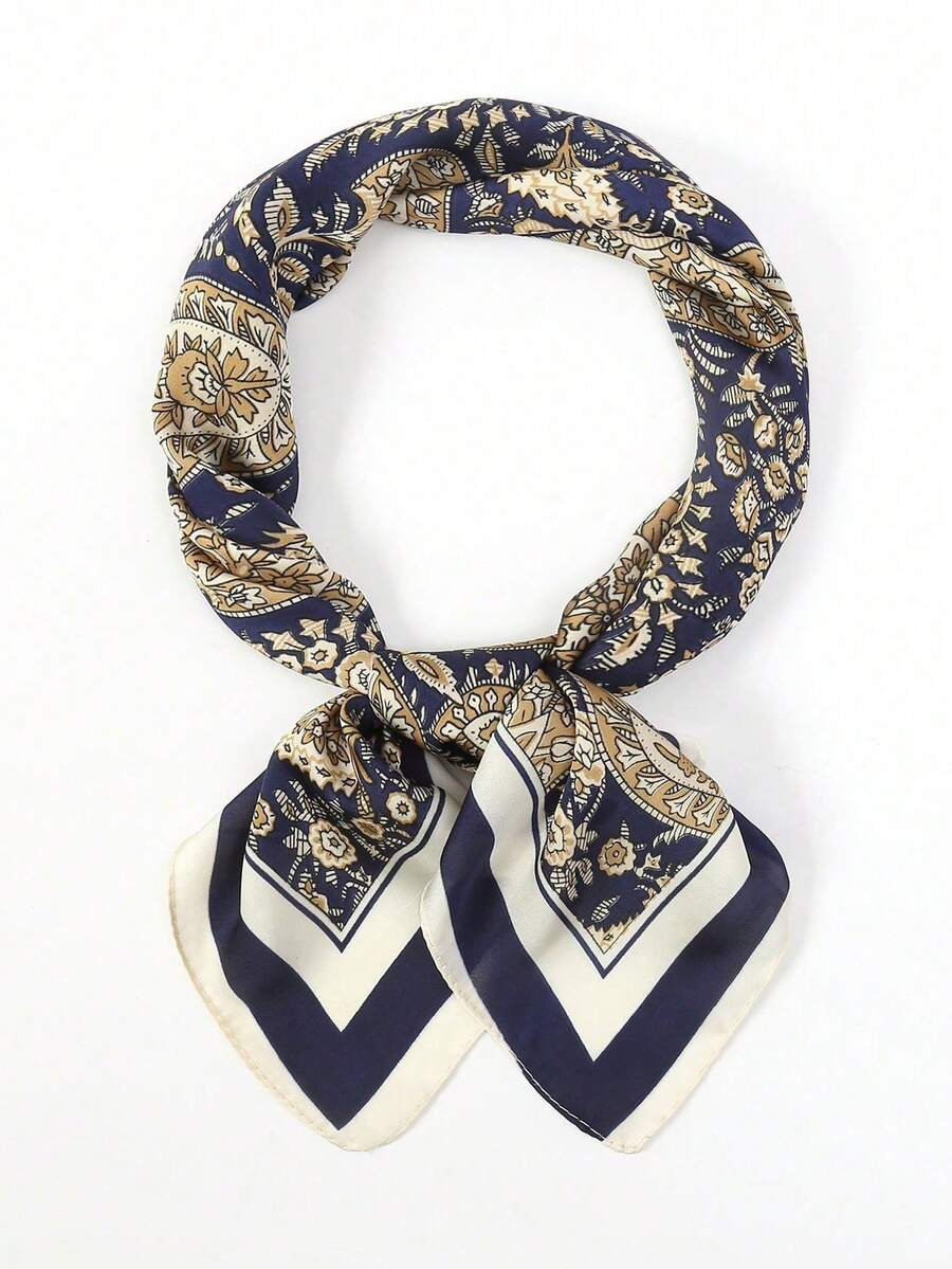 1pc Faux Silk Printed Square Scarf Headband Fashionable Multi-Functional Small Neck Scarf Suitable For Daily Use - Multicolor - View 1