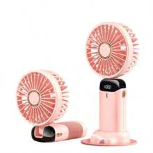 USB Portable Mini Fan With Digital Display, Quiet 800mAh Rechargeable, 3-In-1 Handheld Neck Hanging Desktop Cooling Fan For Office, Dorm, Outdoor Camping, 90° Foldable Base - Multicolor N15 - View 15