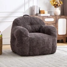 Modern European-American Style Beanbag / With Armrests / Plush Look Beanbag / No Assembly Required / Suitable For Living Room, Bedroom And Reading Corner - 深灰色 - 查看 1