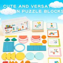 Children's Shape Puzzle Building Blocks, Wooden Educational Construction Toy, Geometric Shape Recognition Blocks, Plastic Storage Box For Easy Organization, Creative DIY Building Block Set - Multicolor - View 4