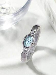 CARYINO 1pc Fashionable Minimalist Ins-Style Pink Dial Teardrop Shaped Watch With Smooth Strap, Silver Ladies Watch, Elegant & High-End, Suitable For Daily Wear, Dates, Birthday Gifts - one-size - View 7