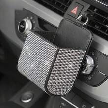 1pc Car Air Vent Organizer, Car Coin Holder, Rhinestone Car Air Vent Leather Pocket, Universal Car Accessory Shiny Car Small Bag With Hook, Suitable For Fashion Glasses, Keys, Coins - A - View 4