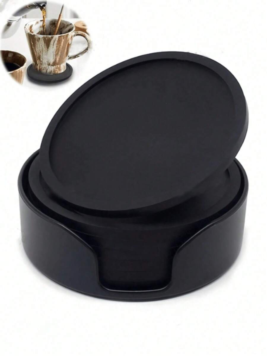 1-6Pack Black Silicone Coasters, Heat Resistant Glass Coasters, Drink,Coffee Table And Bar Furniture Protectors, Round Coffee Coasters,Heat Resistant Glass Coasters,Table, Kitchen,Office,Bar Table Protectors, Black Coaster Set, Party Supplies