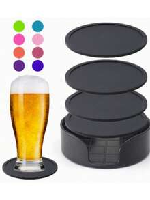 1-6Pack Black Silicone Coasters, Heat Resistant Glass Coasters, Drink,Coffee Table And Bar Furniture Protectors, Round Coffee Coasters,Heat Resistant Glass Coasters,Table, Kitchen,Office,Bar Table Protectors, Black Coaster Set, Party Supplies - Multicolor - View 4