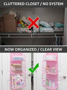 1pc 4-Tier Over-The-Door Hanging Storage Bag, Cosmetic Wall-Mounted Organizer Bag, Large Capacity Hanging Storage Bag, Suitable For Kitchen, Bathroom, Closet, Bedroom, Dorm, Diapers, Toys. Decor, Holiday, Room, Bedroom, Home Storage - Multicolor - View 3