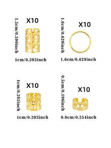 40 pièces Chouchous métalliques vintage ajourés, pinces à cheveux, anneaux pour cheveux, accessoires pour cheveux pour tresses, été, accessoires pour la tête, épingles à cheveux, style bohème - Doré - Voir 7