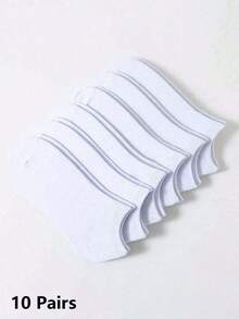 1/10/20/30 Pares de Meias Casuais de Cor Sólida de Poliéster - Design com Listras Laterais, Respirável & Absorvente de Umidade, Adequado para Todas as Estações, Unissex, Presente de Natal - Estilo A - Visão 14