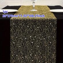 1pc Mesh Hollow Star Table Runner 28*275/500/1000cm With Sequin Foil Metallic Mesh Decor, Suitable For Dining Table Cloth, Adds Radiance, Thin Design, Suitable For Weddings, Birthday Parties, Christmas And Other Occasions - Golden Star - View 8