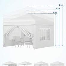 Pavillon 3x3m Pop-Up-Faltpavillon Wasserdicht UPF50+ UV-Schutz Gartenpavillon mit abnehmbaren Seitenwänden & Fenstern Stabiler Stahlrahmen Schneller Aufbau Mit Tragetasche für Garten & Camping - Weiß - Übersicht 4