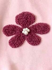Young Girl Floral Pattern Warm Hooded Sweatshirt - Pink - View 5