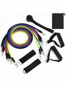 12pcs Fitness Resistance Bands, Suitable For Home Workout, Strength Training, Pilates And Body Shaping - Black - View 4