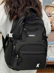 1 pieza Mochila básica clásica de moda para volver a la escuela, con compartimento para portátil y correas ajustables, diseño espacioso, múltiples bolsillos, mochila de viaje casual ligera, perfecta para niñas/adolescentes/estudiantes/graduados, ideal para uso diario, salidas, viajes, escuela y volver a la escuela - Multicolor - Ver 7