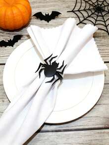 12pcs/6pcs/1pc Halloween Napkin Rings - Halloween Novelty Theme, Black Skeleton Hand, Ghost, Spider, Haunted House, Butterfly Creative Design Napkin Rings, Suitable For Halloween Party Table Decor - Easy To Clean Metal Texture, Halloween Decoration, Theme Event Accessories, Spooky Table Decor, Durable Napkin Holder - Multicolor - View 19