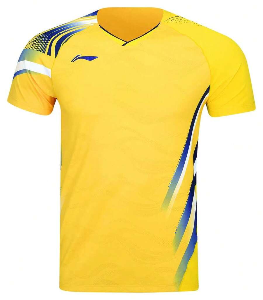 LI-NING Pickleball Badminton Jersey Professional Training Top, Quick-Drying Short-Sleeve Competition Shirt AAYV165 - Vibrant Yellow - View 1