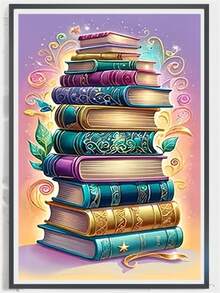 1pc Diamond Painting Kit, Vintage Magic Book Stack Diamond Art, Handmade DIY Rhinestone Decor Painting, Dreamy Art Wall Decor For Study Bedroom, Holiday Gift - round diamond - View 2
