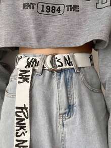 1pc White Punk Canvas Belt, Unisex - White - View 3