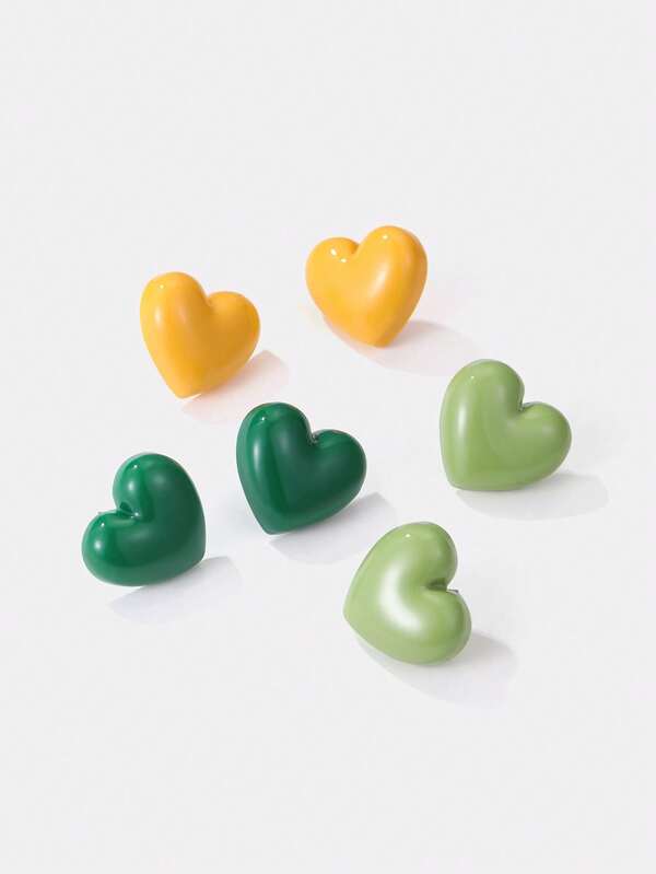 Kryxie 6 pièces/Set Boucles d'oreilles mignonnes en forme de cœur en acrylique, convient pour la décoration quotidienne des femmes et les cadeaux de fête de la Saint-Valentin, de la Fête des Mères, Cadeau