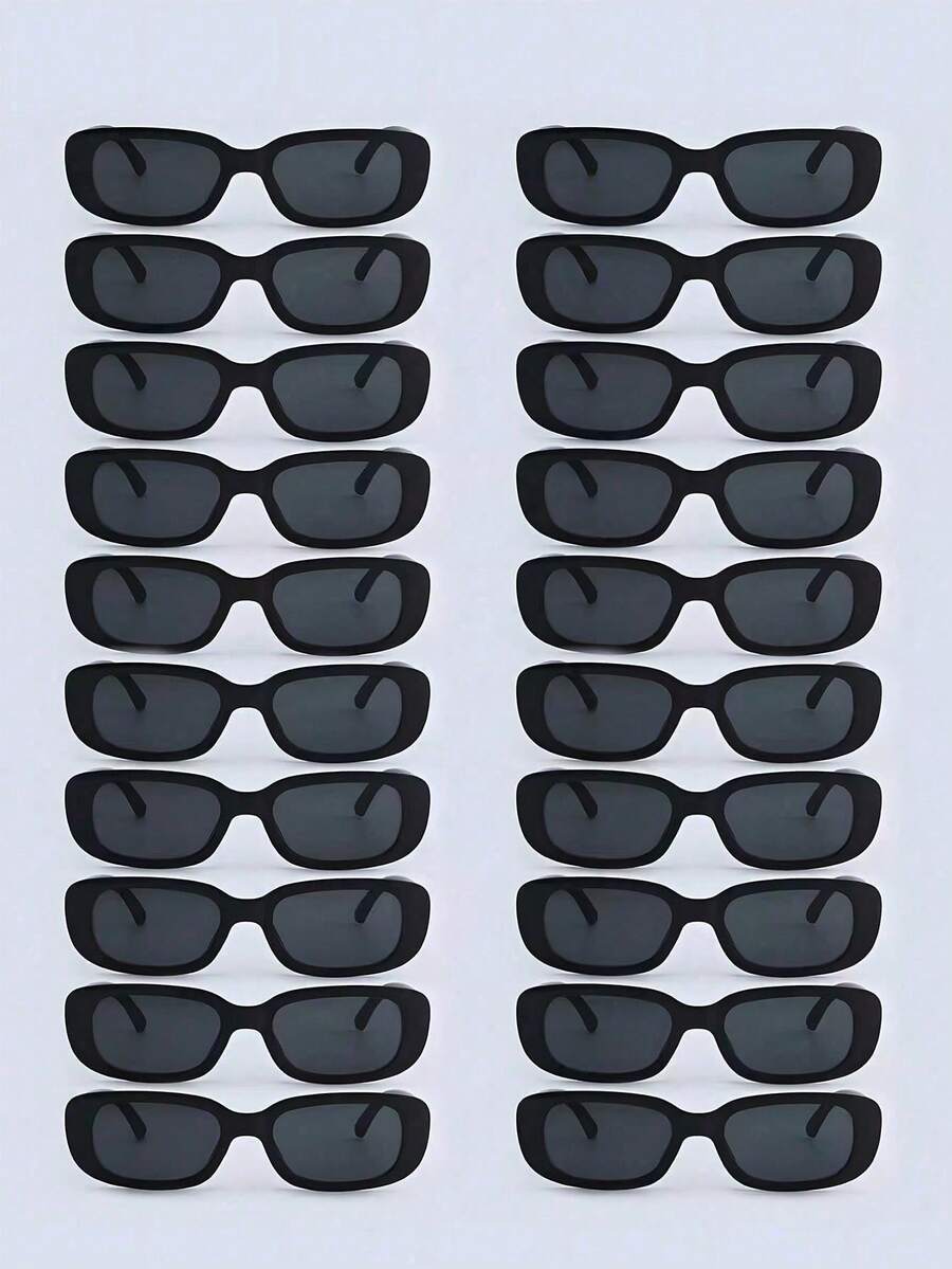 20 Pairs Women's Vintage Small Rectangular Fashion Glasses, Thick Frame Square Party Glasses, Bulk Pack, Suitable For Women - Black - View 1