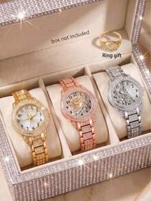 4 PIEZAS Reloj de pulsera de moda para mujer, Esfera con patrón digital floral exquisito, Elegante reloj de cuarzo + Anillo gratis, Adecuado para uso diario, Fiestas de vacaciones, Bodas, Día de San Valentín, Navidad y otras ocasiones, O como el mejor regalo de vacaciones para la novia y la mamá - Multicolor - Ver 11