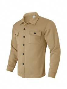 Kolrap Men Wool Blend Shacket Jacket, Solid Color Single‑Breasted Pocket Long Sleeve Overshirt, Autumn Winter Casual Loose Men Outerwear Shirt Jacket - Camel - View 10
