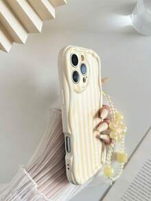 奶油色紋理彩繪波浪邊防震手機殼附鍊條，適用於 iPhone 14、14 Pro、14 Pro Max、13、13 Pro、13 Pro Max、11、11 Pro Max、12、12 Pro、12 Pro Max、XR、7、8、GES2、XS、15、15 Pro、15 Pro Max、16、16 Pro、16 Pro Max、S23、S24、S25、S24 Plus、S25 Plus、A56、A36、A26、A13 4G、A22、A21S、A51 4G、A52、S22 Ultra、A33 5G 系列手機保護殼 - 彩色 - 查看 6