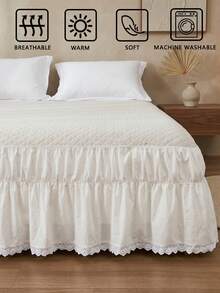1pc Pure White Lace Bed Skirt, Simple Daily Cute Classic, Comfortable Breathable Polyester Fiber, Suitable For All Seasons, Bedroom Scene, Home Decor, Lace Bed Skirt, White Lace Decoration - White - View 5