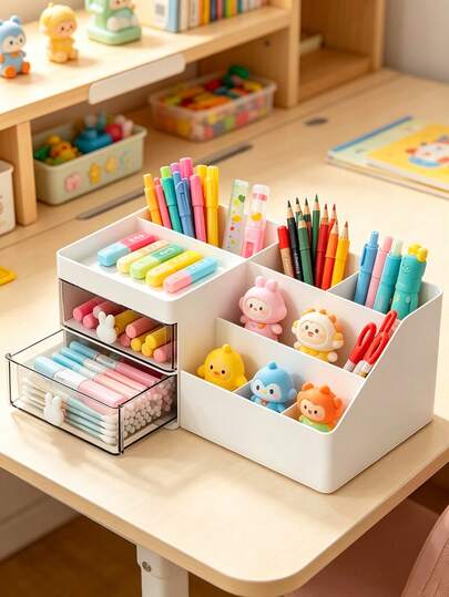 1 pieza Caja de almacenamiento con cajón de escritorio para habitación infantil, soporte para bolígrafos de estudiante, caja organizadora, caja de almacenamiento miscelánea