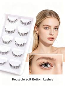MKHLINA 5 Pairs Lower False Eyelashes, Ultra Soft Fine Stem, Lifelike Natural, Reusable, Comfortable Lightweight, Manga Style Japanese Korean Thick Natural Curly Eyelash Extension, Cosplay Anime False Eyelashes Makeup Tool - Black - View 8
