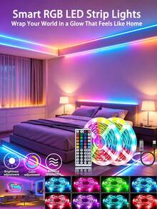智能音樂 RGB LED 燈條，3.28英尺(1捲)~98.42英尺(2捲)附紅外線 44 鍵遙控器，USB 5V LED 燈條附背膠，可調色，適用臥室、派對裝飾、居家裝飾、廚房、電視、節日派對，最佳禮物 - 彩 - 查看 6