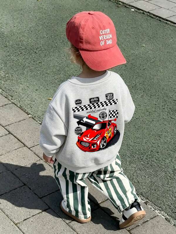 1pc Baby Boy Round Neck Sports Car Print Sweatshirt, Comfortable Top, Suitable For Autumn/Winter Daily Wear