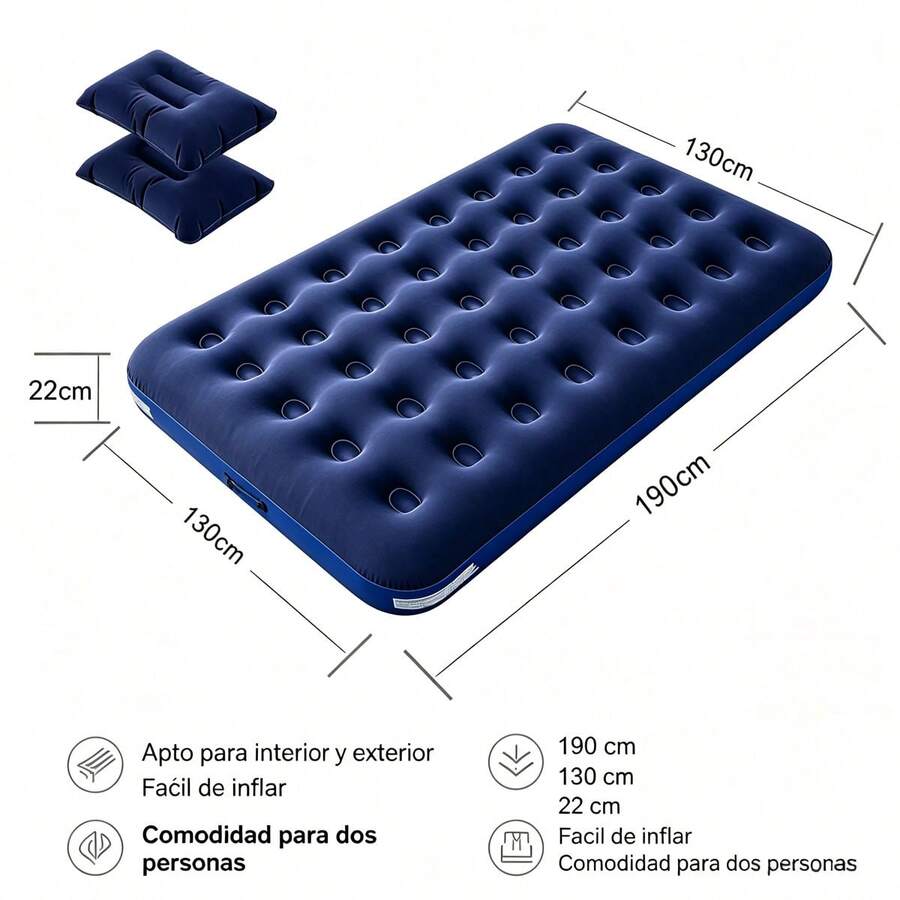 Luxury Double Air Mattress With Built-In Pump, Thick PVC Camping Mat. Includes Two Inflatable Pillows For Extra Comfort.