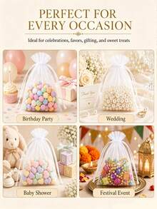 1/10/50pcs White Drawstring Gift Packaging Bags, Small Transparent Mesh Jewelry Storage Bags, Wedding Favor Bridal Party Candy Jewelry Earrings Bracelet Cosmetics Sample Mini Packaging Storage Gift Bags - Multicolor - View 4